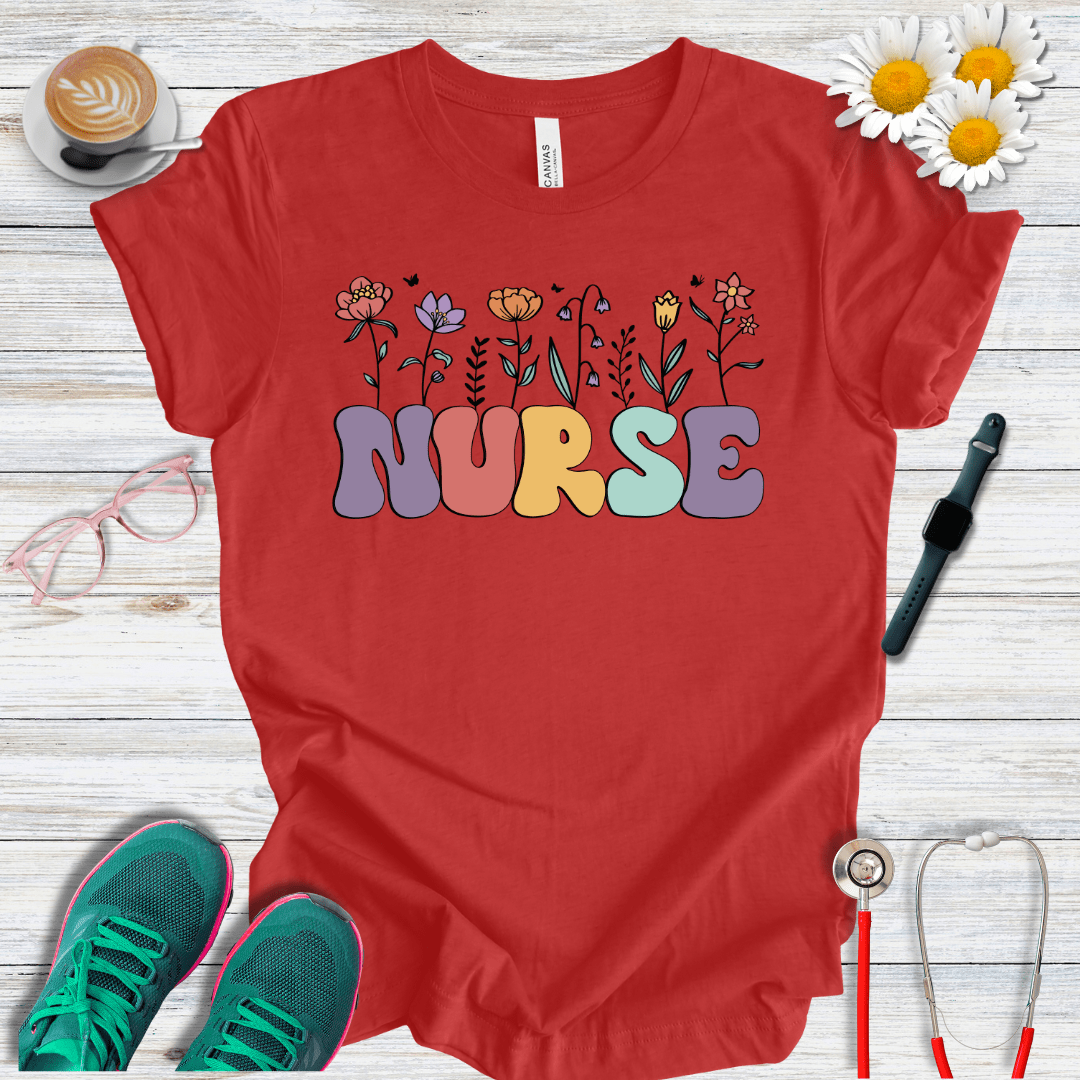 Nurse, Floral Style T-Shirt