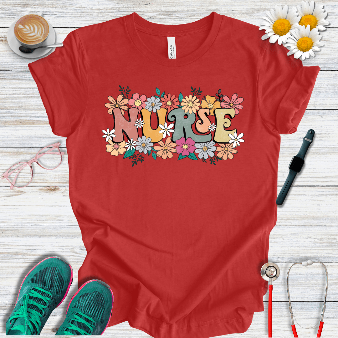 Nurse Retro Floral T-Shirt