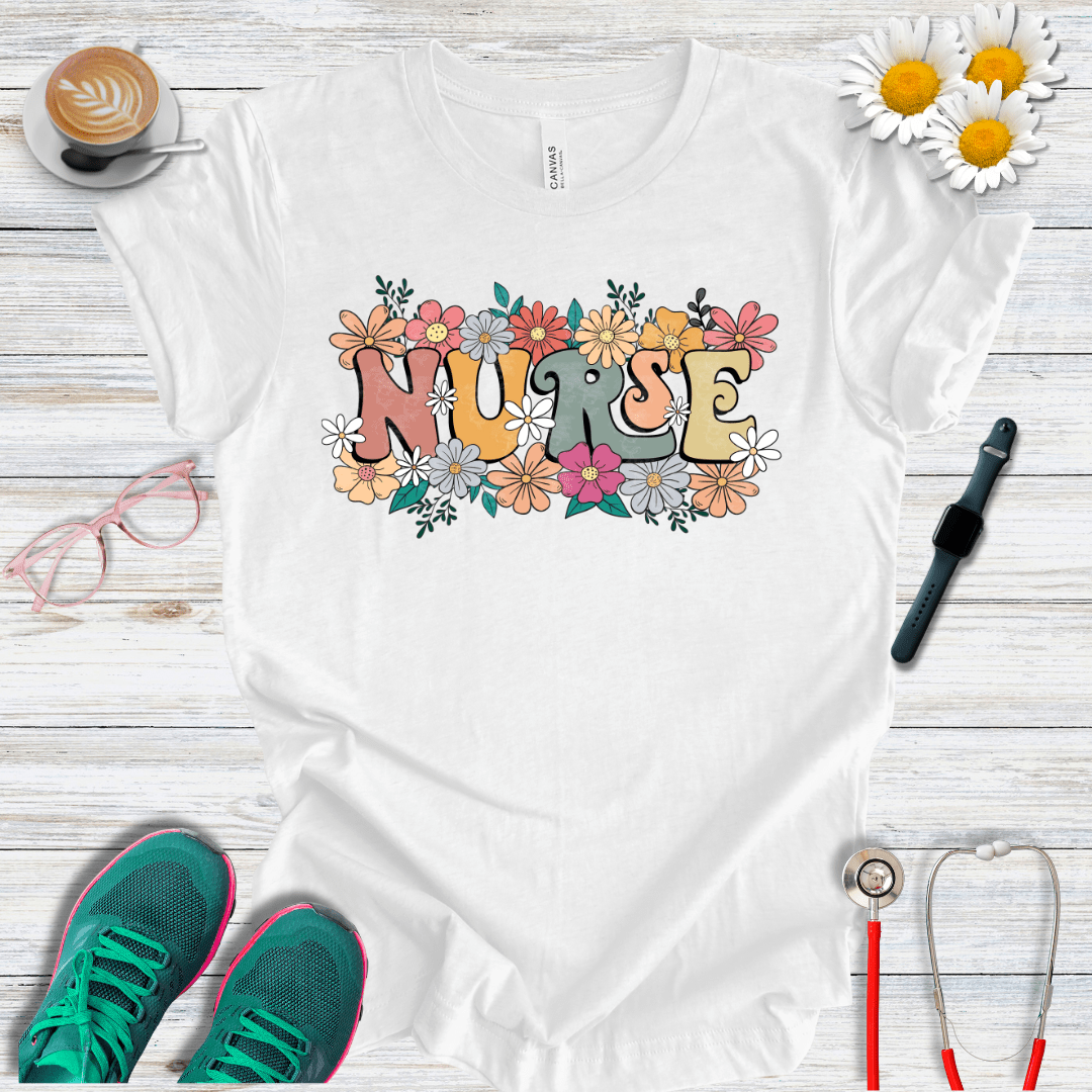Nurse Retro Floral T-Shirt