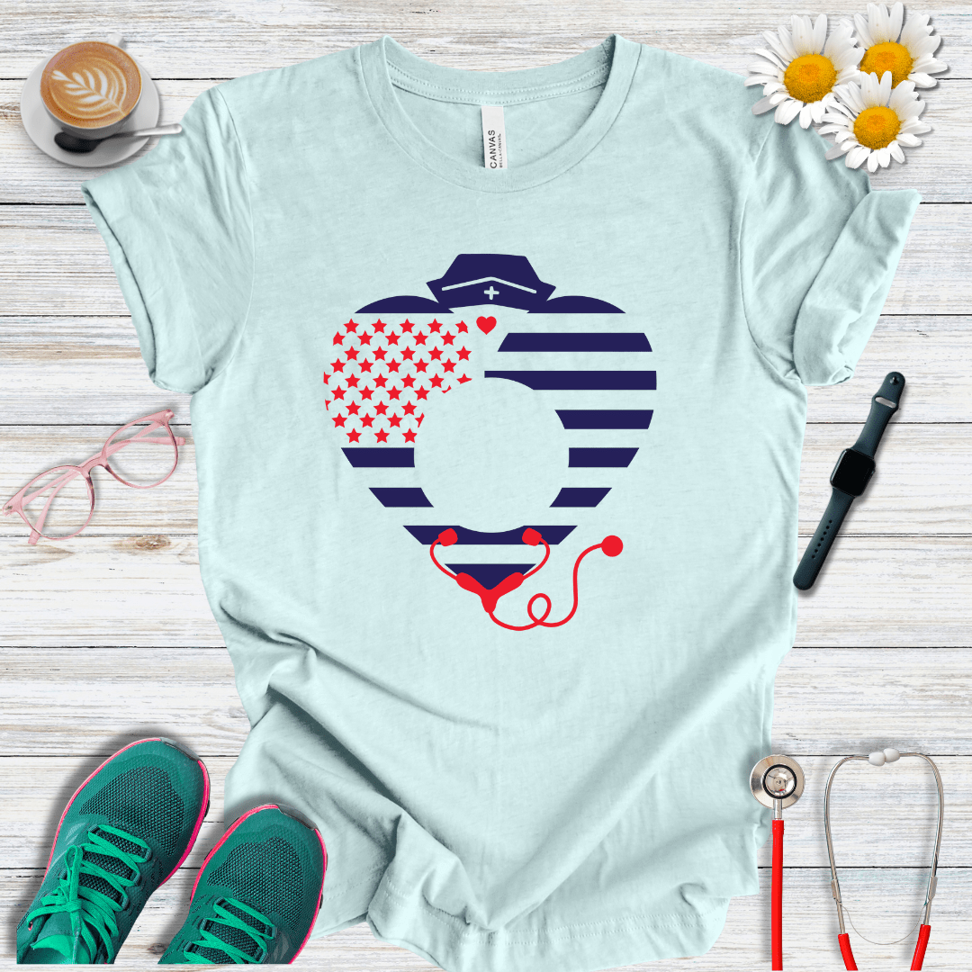 Nurse Heart , American Flag T-Shirt