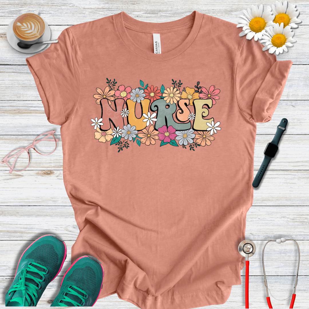 Nurse Retro Floral T-Shirt