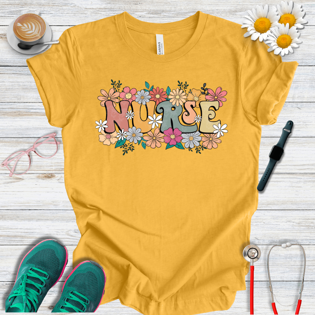 Nurse Retro Floral T-Shirt