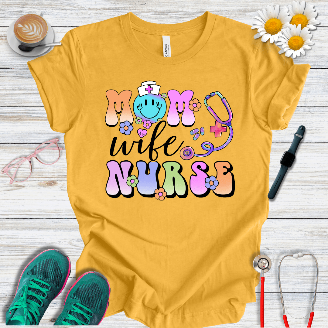 Mom, Wife, Nurse, Psychedelic Style T-Shirt