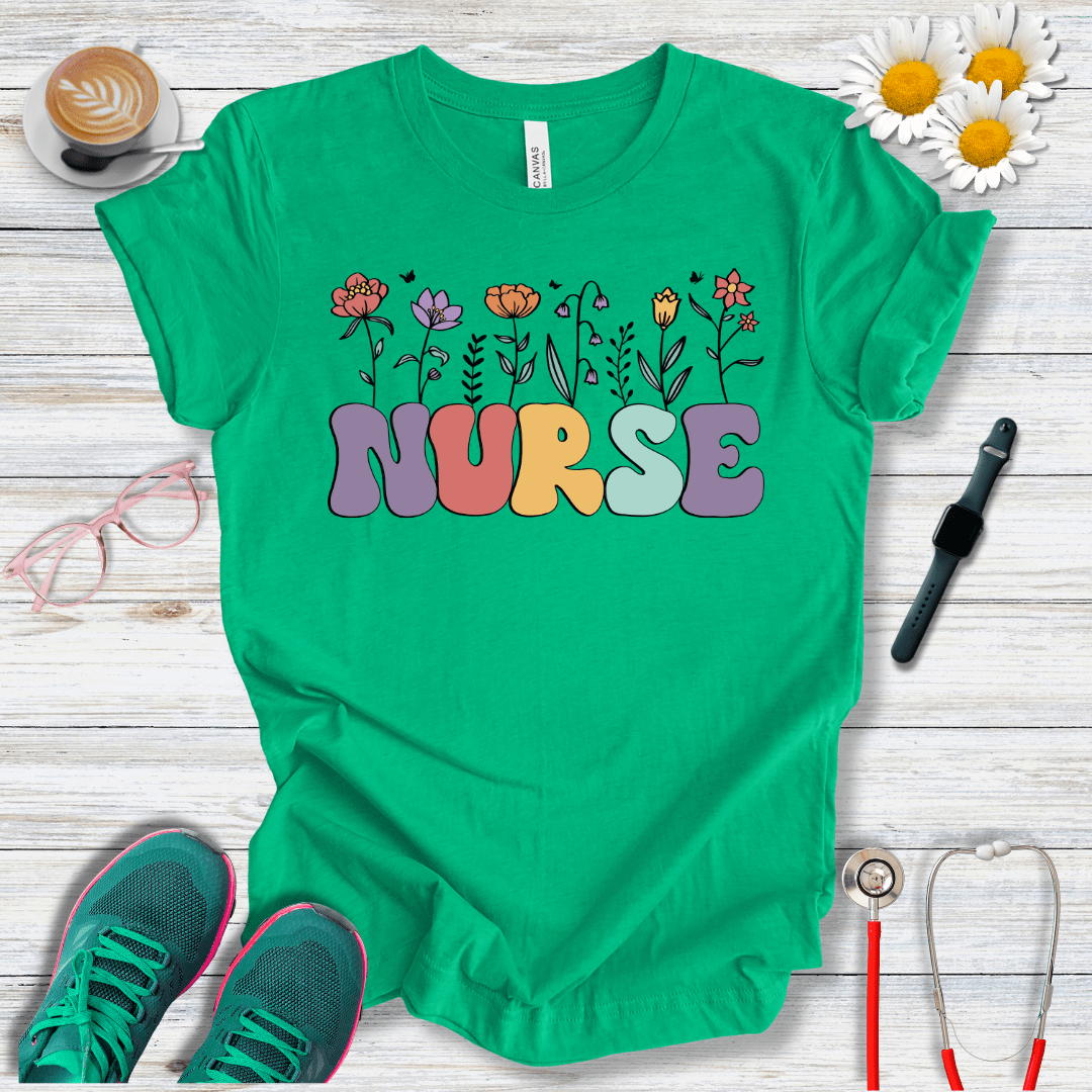 Nurse, Floral Style T-Shirt