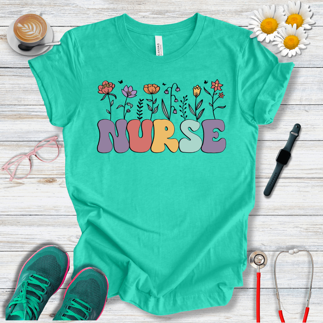 Nurse, Floral Style T-Shirt