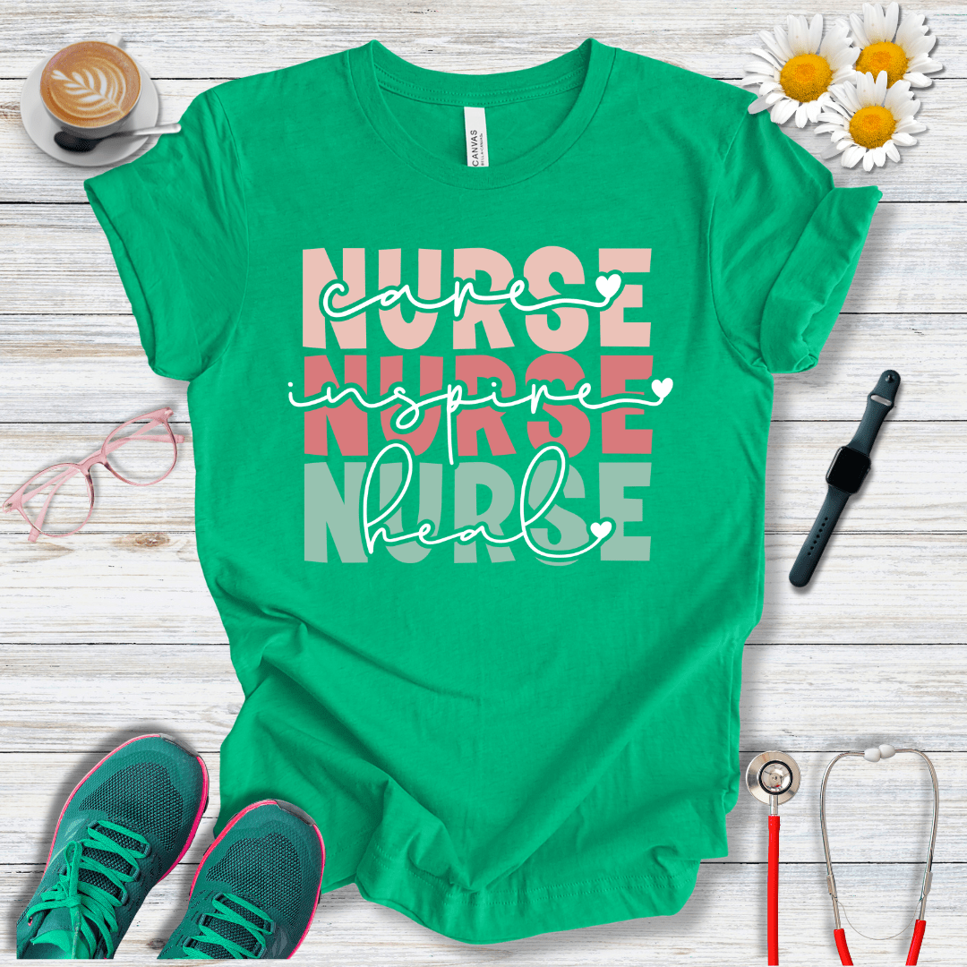 Nurse x3, Care, Inspire, Heal T-Shirt