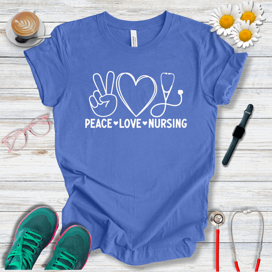 Peace, Love, Nursing, Minimalist Style T-Shirt