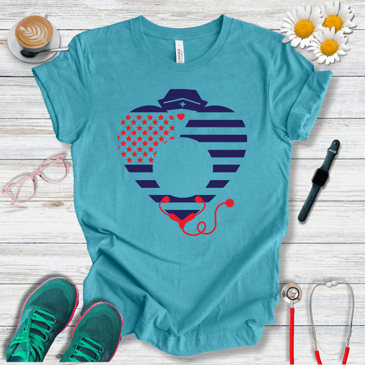 Nurse Heart , American Flag T-Shirt