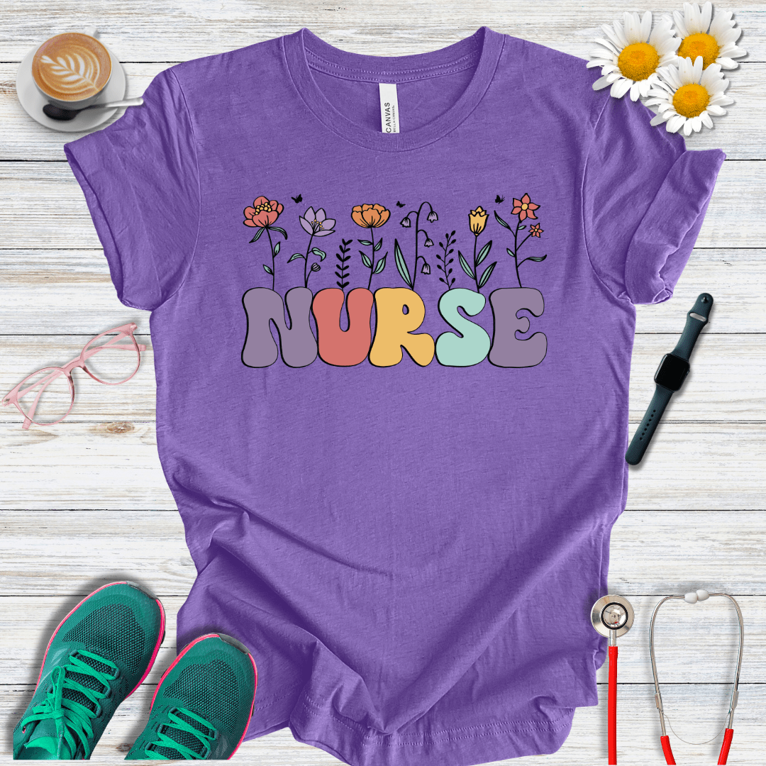 Nurse, Floral Style T-Shirt