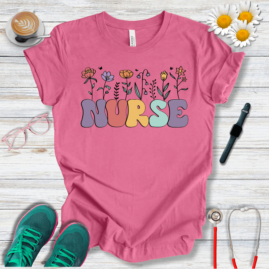 Nurse, Floral Style T-Shirt