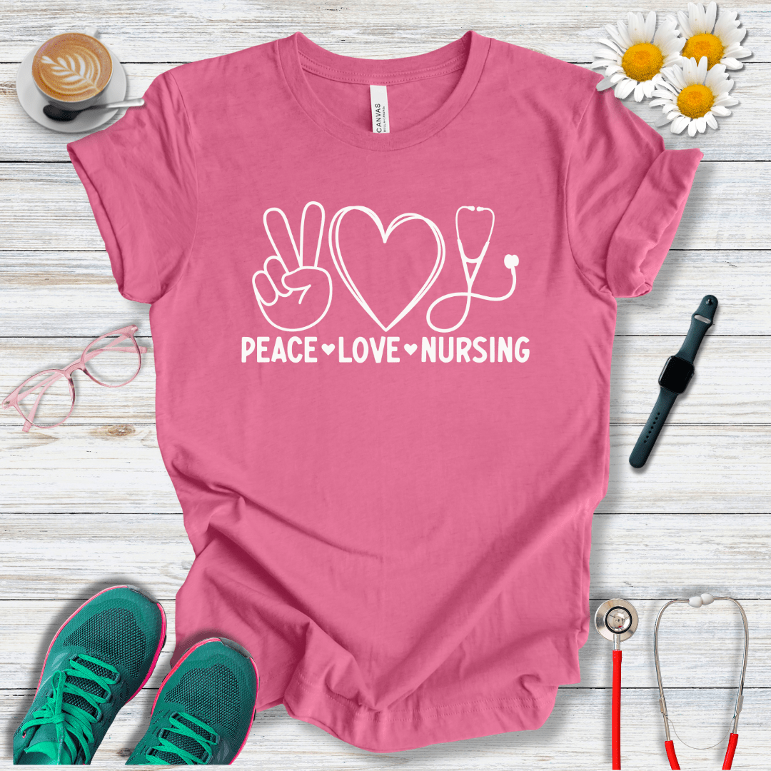Peace, Love, Nursing, Minimalist Style T-Shirt