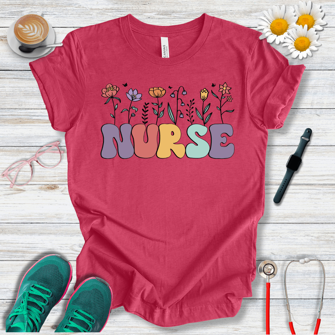 Nurse, Floral Style T-Shirt