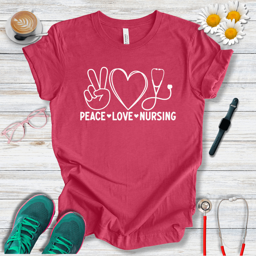 Peace, Love, Nursing, Minimalist Style T-Shirt