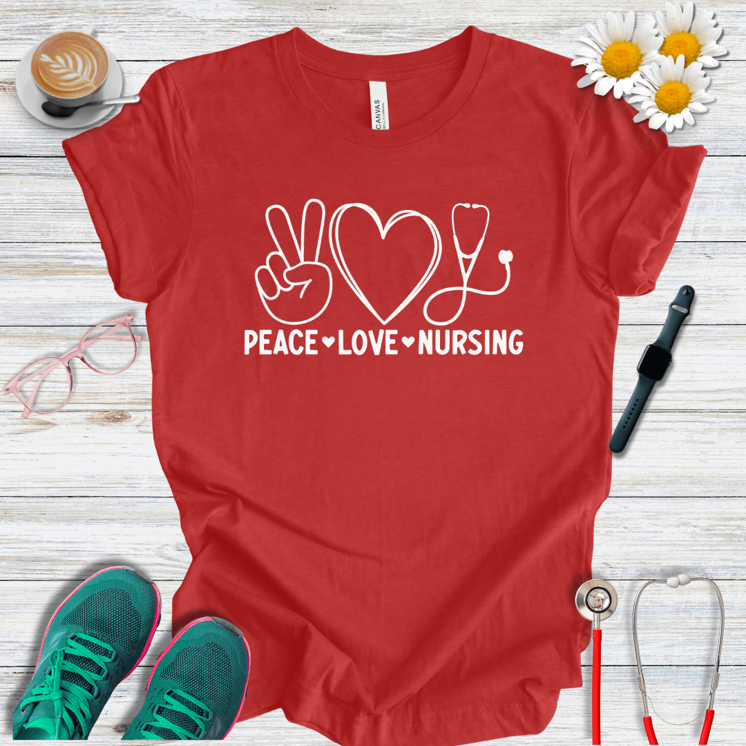 Peace, Love, Nursing, Minimalist Style T-Shirt