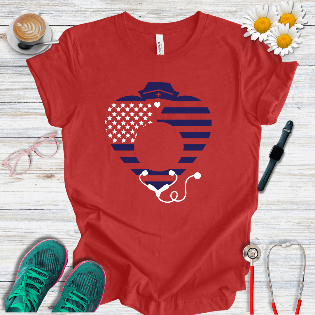 Nurse Heart , American Flag T-Shirt