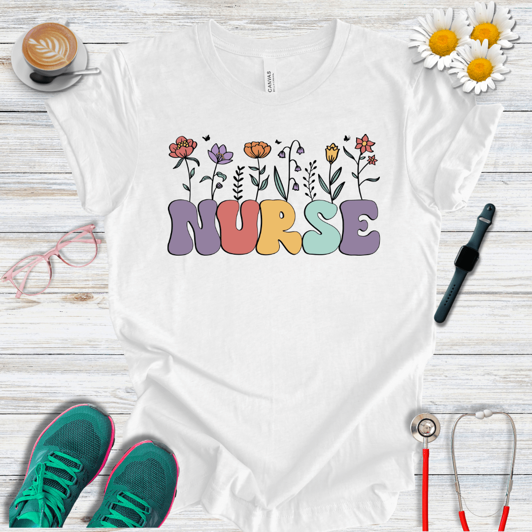 Nurse, Floral Style T-Shirt