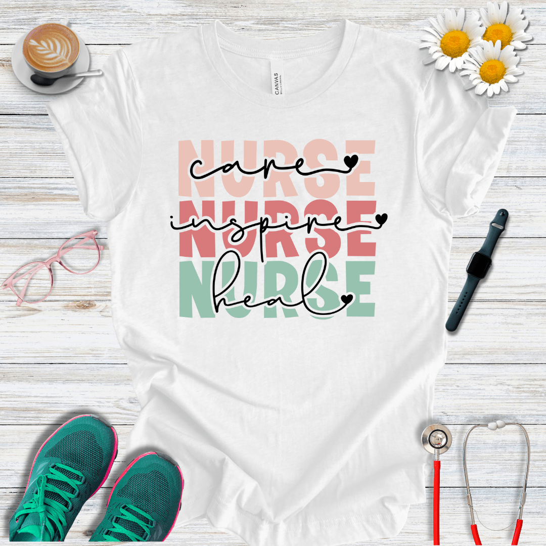 Nurse x3, Care, Inspire, Heal  T-Shirt