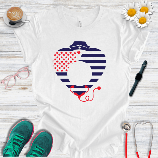 Nurse Heart , American Flag T-Shirt