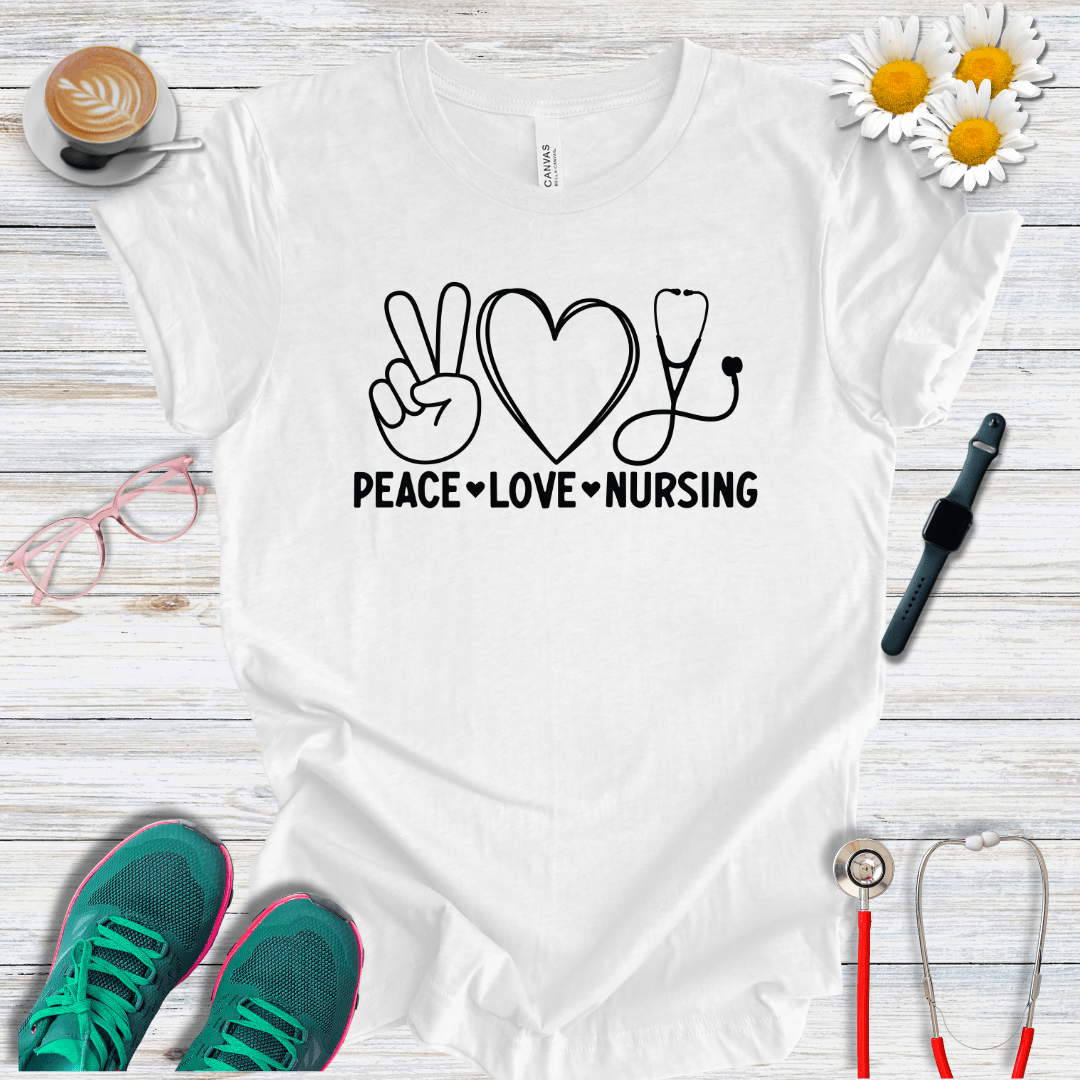 Peace, Love, Nursing, Minimalist Style T-Shirt