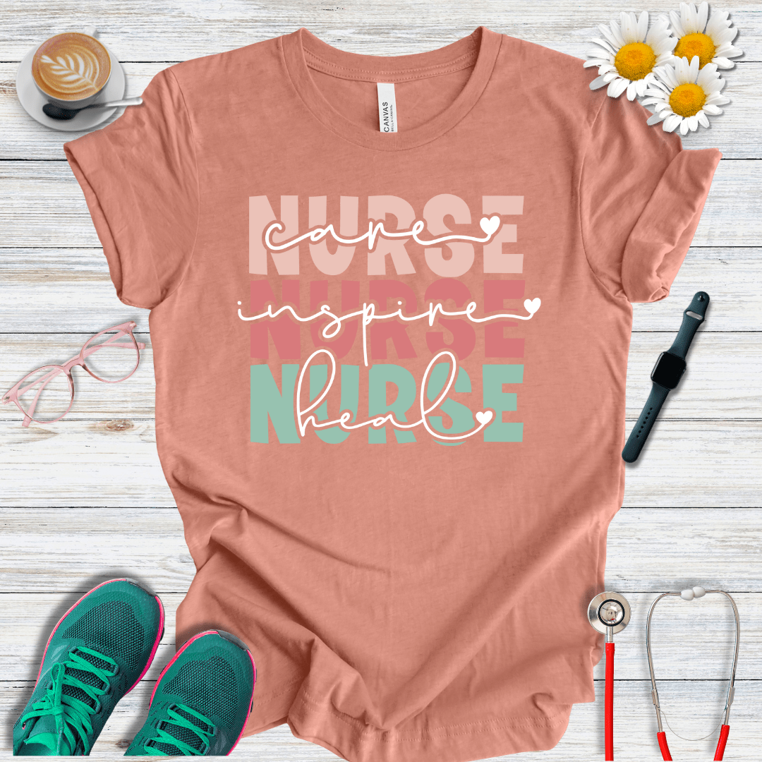 Nurse x3, Care, Inspire, Heal  T-Shirt