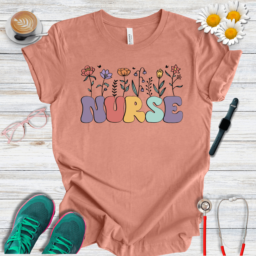 Nurse, Floral Style T-Shirt