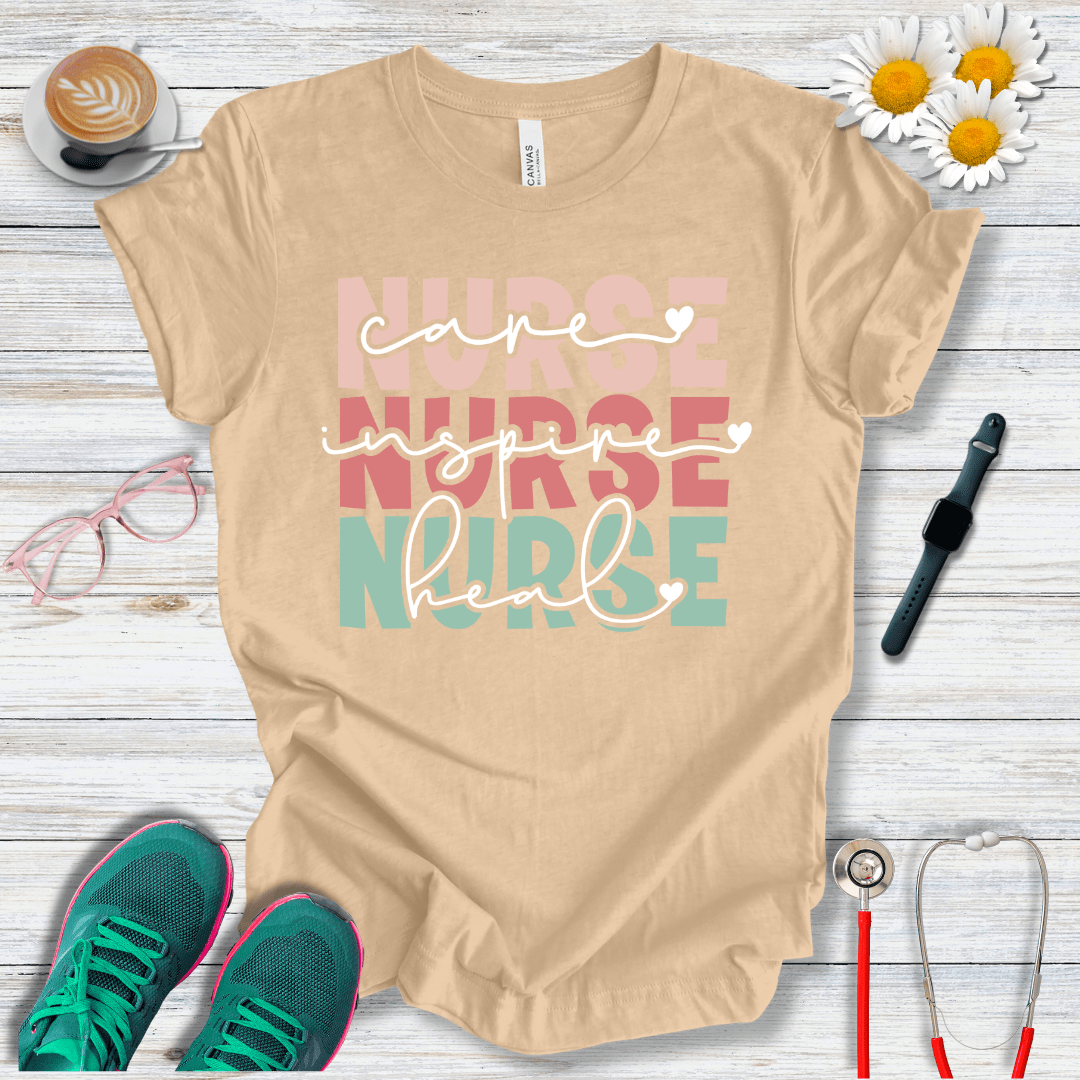 Nurse x3, Care, Inspire, Heal  T-Shirt