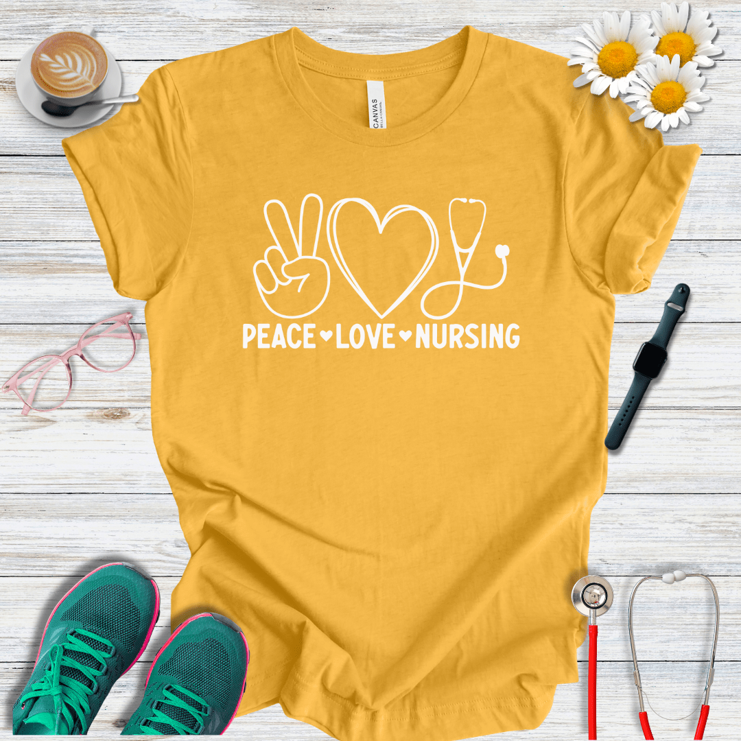 Peace, Love, Nursing, Minimalist Style T-Shirt