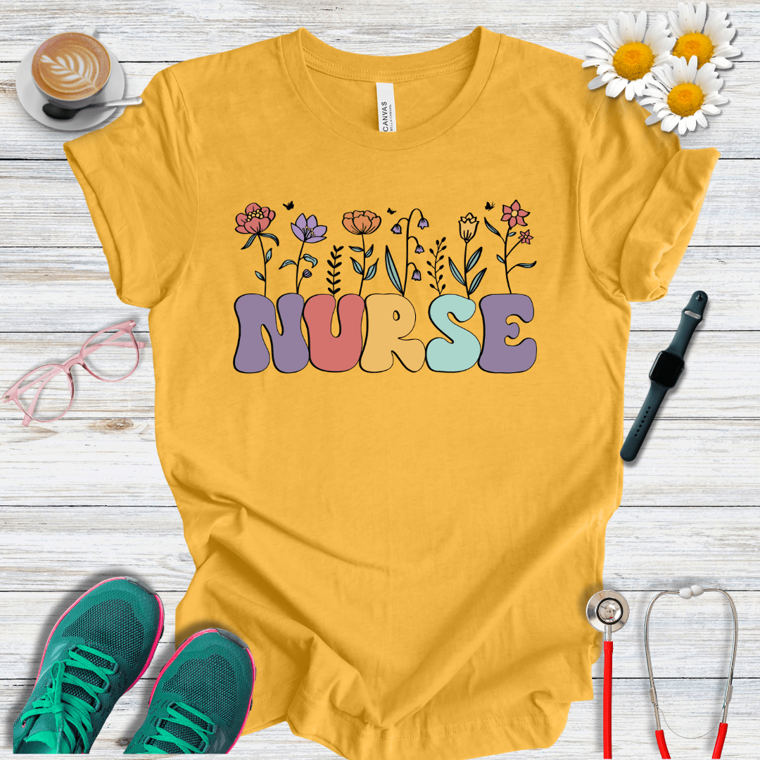 Nurse, Floral Style T-Shirt