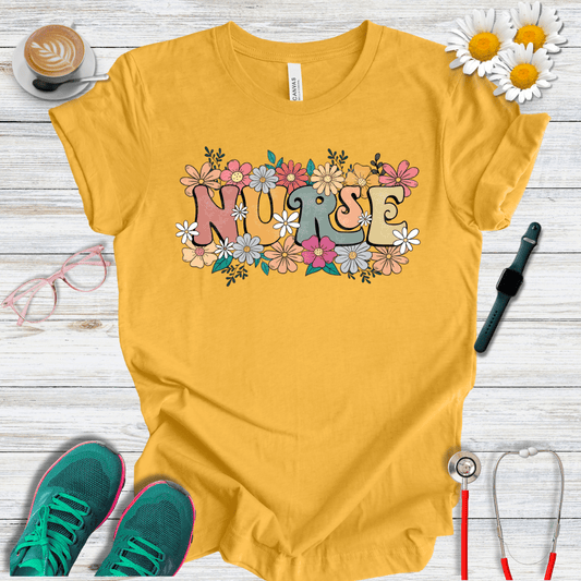 Nurse Retro Floral T-Shirt