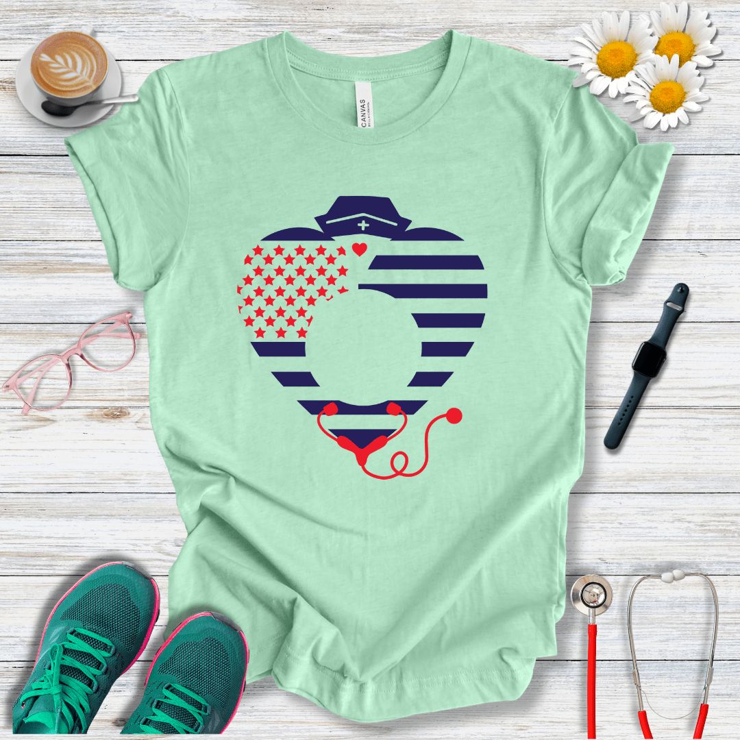Nurse Heart , American Flag T-Shirt
