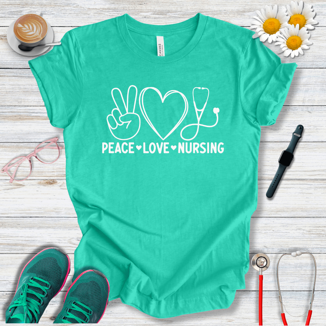 Peace, Love, Nursing, Minimalist Style T-Shirt