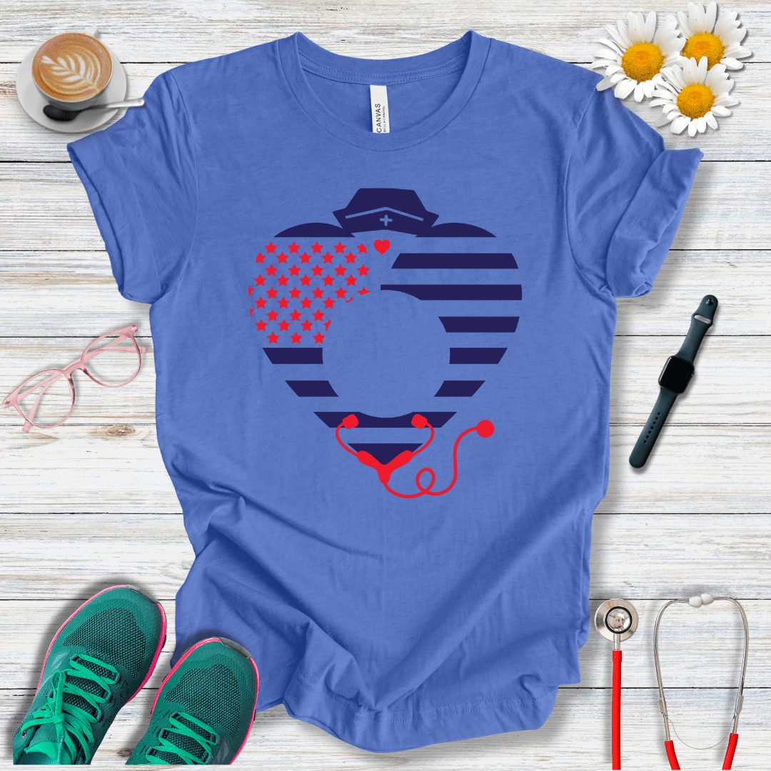 Nurse Heart , American Flag T-Shirt