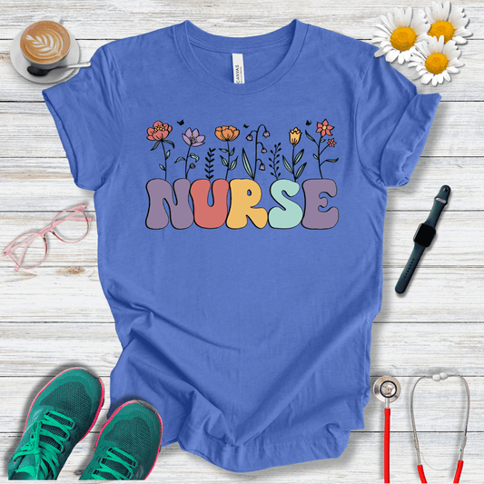 Nurse, Floral Style T-Shirt