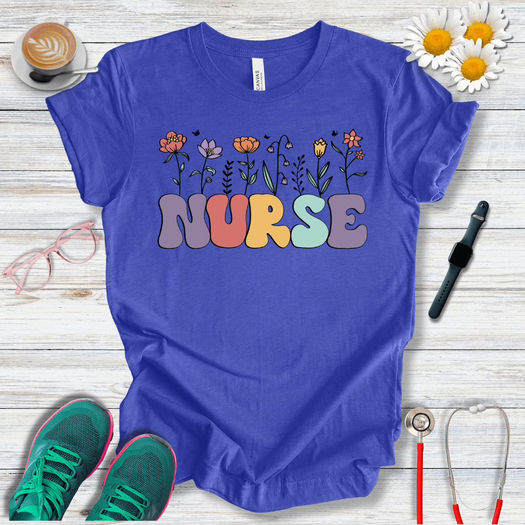 Nurse, Floral Style T-Shirt