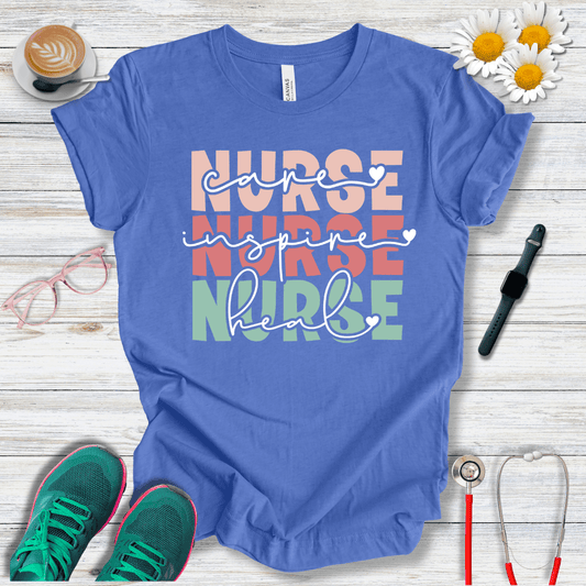Nurse x3, Care, Inspire, Heal  T-Shirt
