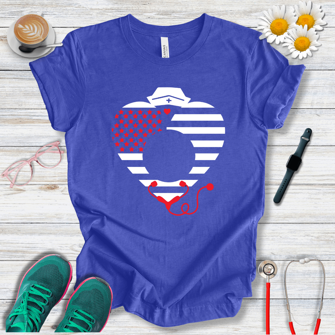 Nurse Heart , American Flag T-Shirt