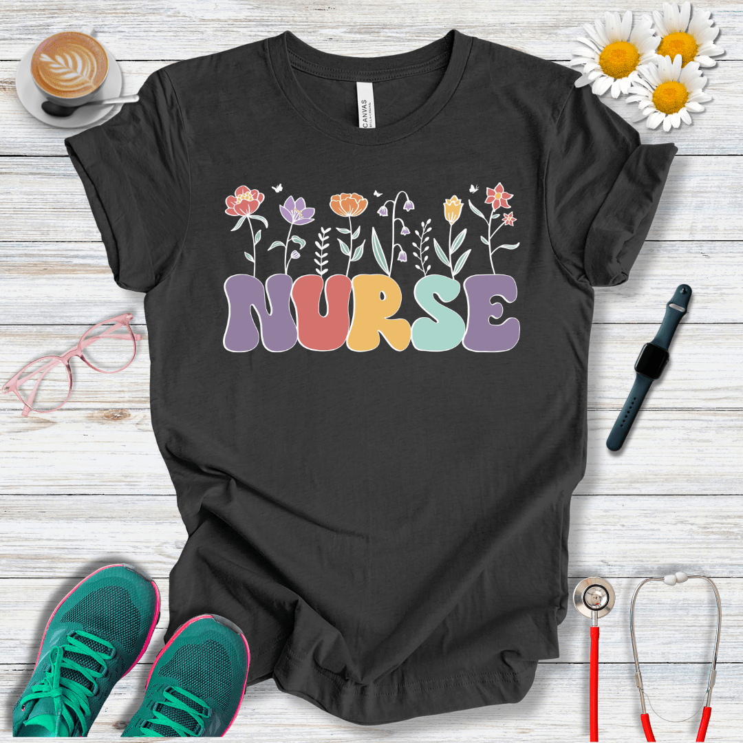 Nurse, Floral Style T-Shirt