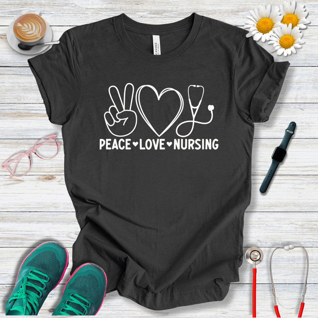 Peace, Love, Nursing, Minimalist Style T-Shirt
