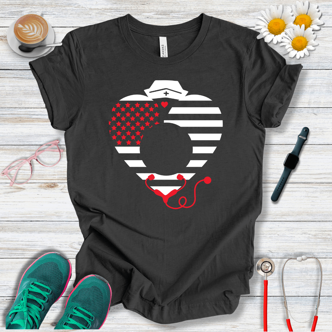 Nurse Heart , American Flag T-Shirt