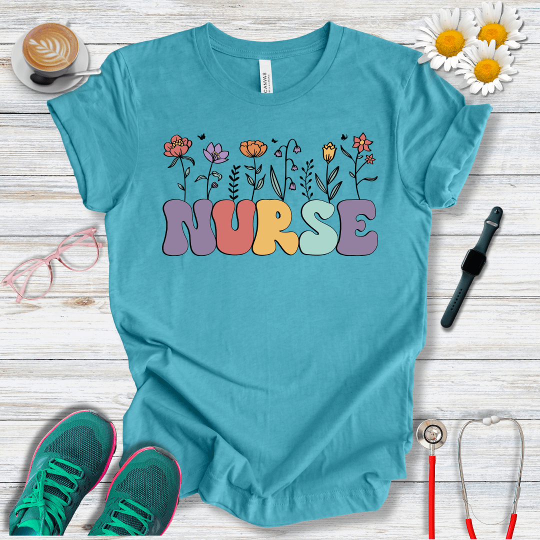 Nurse, Floral Style T-Shirt