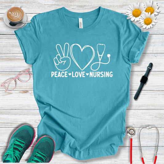 Peace, Love, Nursing, Minimalist Style T-Shirt