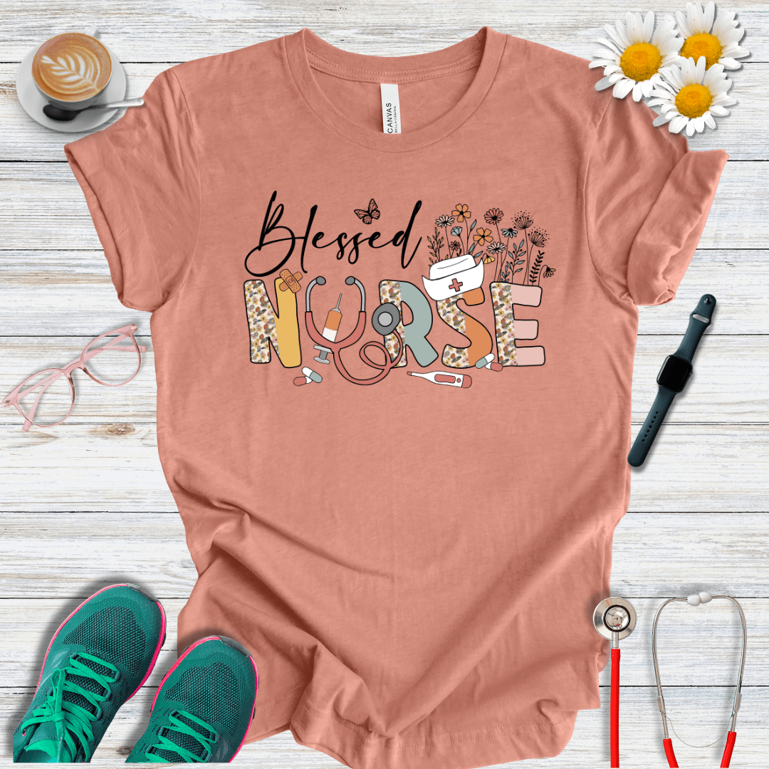 Blessed Nurse Floral Style T-Shirt