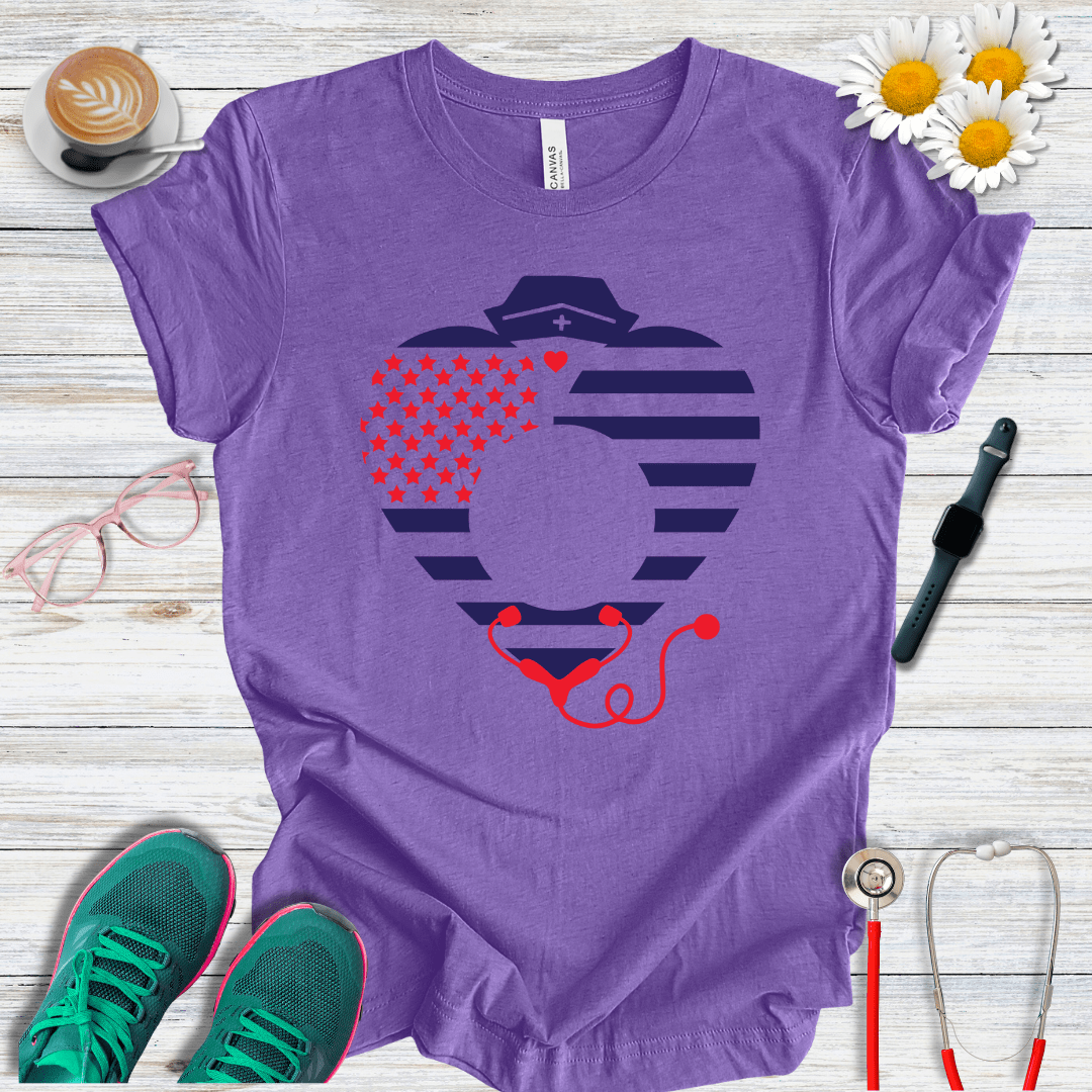 Nurse Heart , American Flag T-Shirt